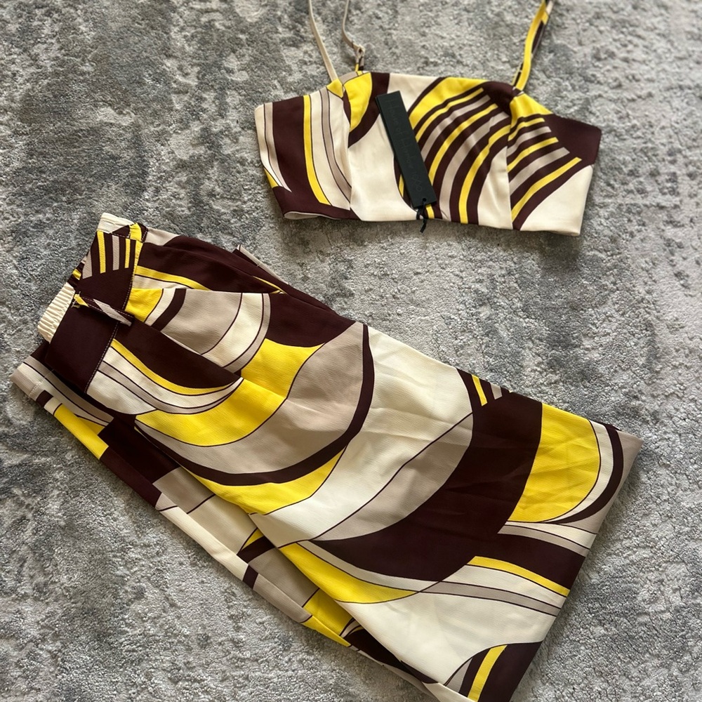 House of Harlow Yellow and Brown Geometric Two-Piece Set